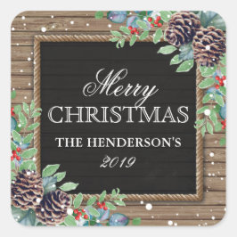 Rustiek Land Kerstwinter PRETTIGE FEESTDAGEN | Vierkante Sticker