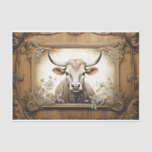 Rustiek Land Koe Bull Decoupage Tissue Paper Tissuepapier (Voorkant)