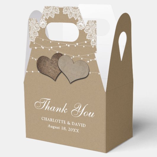 Rustiek Land Kraft Papier Kant Lights Bruiloft Bedankdoosjes (Geopend)