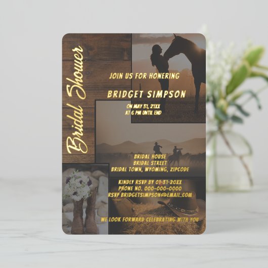 rustiek land landschap collage vrijgezellenfeest folie uitnodiging (Staand Voorkant)