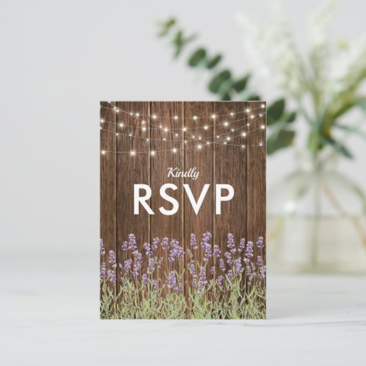 Rustiek Land Lavendel Lichten Bruiloft RSVP Uitnodiging Briefkaart (Staand voorkant)