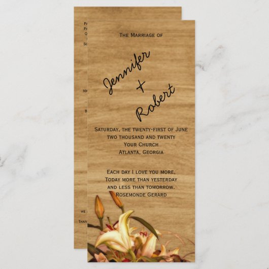 Rustiek land Lily Waterverf Trouwprogramma Programmakaart (Voorkant / Achterkant)