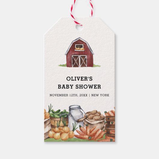 Rustiek land lokaal geteeld Veggie Baby shower Cadeaulabel (Voorkant)