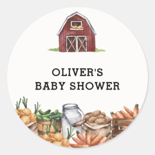 Rustiek land lokaal geteeld Veggie Baby shower Ronde Sticker