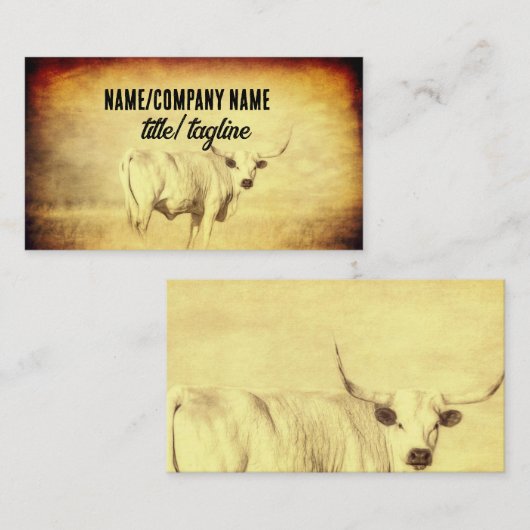 Rustiek land Longhorn koe  stijl sepia Visitekaartje (Voorkant / Achterkant)