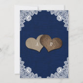 Rustiek Land Marine Blauw Burlap Kant Bruiloft Kaart (Achterkant)