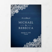 Rustiek Land Marine Blauw Houten Kant Bruiloft Fot Drieluik Uitnodiging (Cover)