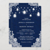 Rustiek Land Marine Blauw Mason Jar Lights Bruilof Kaart (Voorkant / Achterkant)