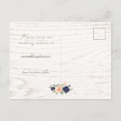 Rustiek Land Marine Blauw, Perzik Bloemen Bruiloft Aankondigingskaart (Achterkant)