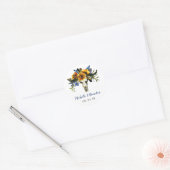 Rustiek Land Marine Blauw Zonnebloem Boho Ronde Sticker (Envelop)
