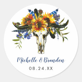 Rustiek Land Marine Blauw Zonnebloem Boho Ronde Sticker