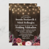 Rustiek Land Marsala Pioen Bruiloft Uitnodigingen (Voorkant / Achterkant)