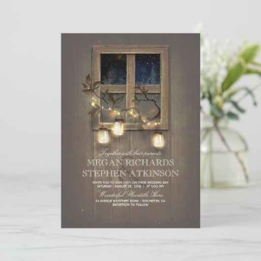 rustiek land | Mason Jar Lights Fall Wedding Kaart (Staand voorkant)