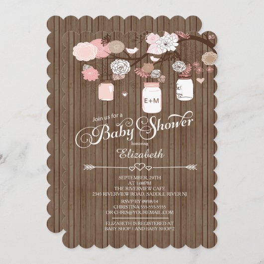 Rustiek Land Mason Jar Meisjes Baby shower Kaart (Voorkant / Achterkant)