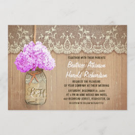 Rustiek land Mason Jar paarse hortensia bruiloft Kaart