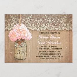 Rustiek land Mason Jar roze hortensia bruiloft Kaart