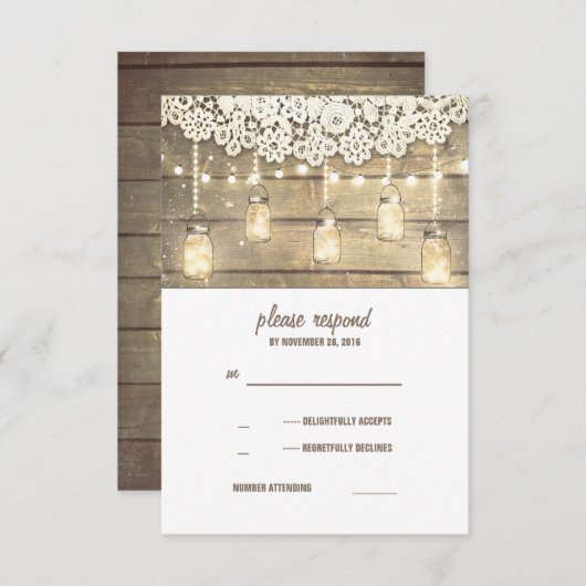 Rustiek Land Mason Jars Lights Kant Hout RSVP (Voorkant / Achterkant)