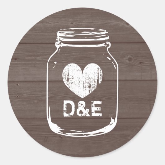 Rustiek land monogram metselaar potje bruiloft sti ronde sticker (Voorkant)