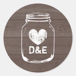 Rustiek land monogram metselaar potje bruiloft sti ronde sticker