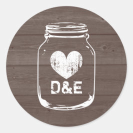 Rustiek land monogram metselaar potje bruiloft sti ronde sticker