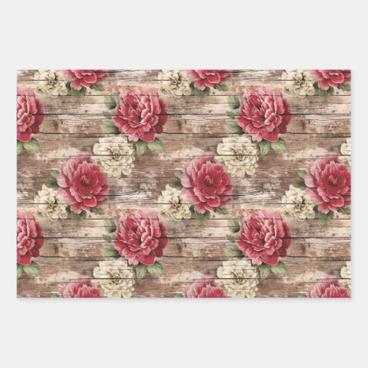 Rustiek land noodlijdend hout roze bloemen inpakpapier vel (Voorkant 2)