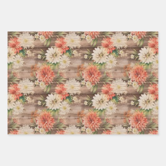 Rustiek Land Noodlijdende Houten Crème Perzik Bloe Inpakpapier Vel (Voorkant)