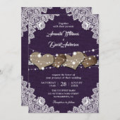 Rustiek Land Paarse Burlap Kant Bruiloft Kaart (Voorkant / Achterkant)