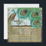 Rustiek Land Peacock Vintage 3 veren oud hout Kaart<br><div class="desc">Rustic Aqua en Brown Peacock Weddings Meer Shabby Country Peacock Uitnodigingen</div>