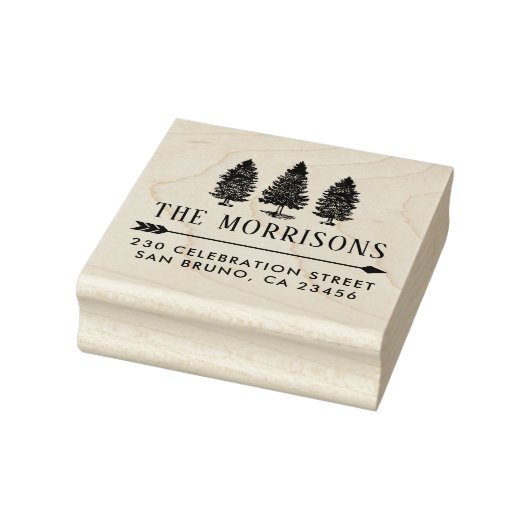 Rustiek Land Pines Familienaam Retouradres Rubberstempel (Stempel)