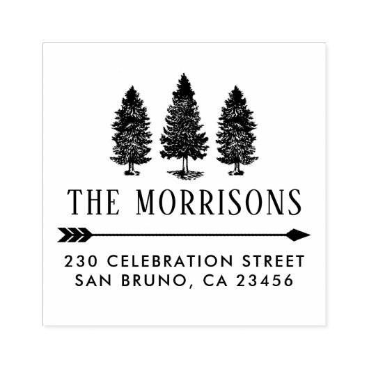 Rustiek Land Pines Familienaam Retouradres Rubberstempel (Afrduk)