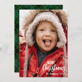 Rustiek Land Plaid Vrolijk Kerstfeest Familie Foto Feestdagenkaart