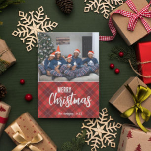 Rustiek Land Plaid Vrolijk Kerstfeest Familie Foto Feestdagenkaart