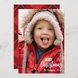 Rustiek Land Plaid Vrolijk Kerstfeest Familie Foto Feestdagenkaart