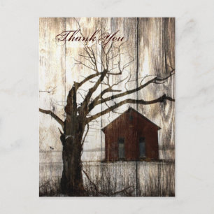Rustiek land Red Barn Winter Wedding bedankt Briefkaart