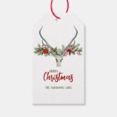 Rustiek Land Rendier Schedel & Garland Kerstmis Cadeaulabel (Voorkant)