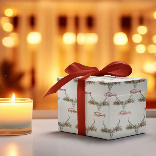 Rustiek Land Rendier Schedel & Garland Kerstmis Cadeaupapier