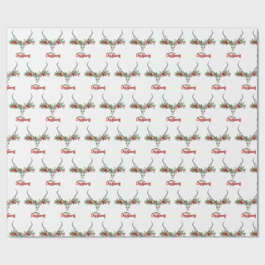 Rustiek Land Rendier Schedel & Garland Kerstmis Cadeaupapier (Vlak)