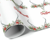 Rustiek Land Rendier Schedel & Garland Kerstmis Cadeaupapier (Rol Hoek)