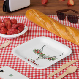 Rustiek Land Rendier Schedel & Garland Kerstmis Papieren Bordje