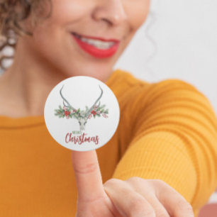 Rustiek Land Rendier Schedel & Garland Kerstmis Ronde Sticker