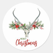 Rustiek Land Rendier Schedel & Garland Kerstmis Ronde Sticker (Voorkant)
