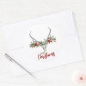 Rustiek Land Rendier Schedel & Garland Kerstmis Ronde Sticker (Envelop)