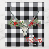 Rustiek Land Rendier Schedel & Garland Kerstmis Wijn Etiket (Enkel label)