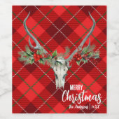 Rustiek Land Rendier Schedel & Garland Kerstmis Wijn Etiket (Enkel label)