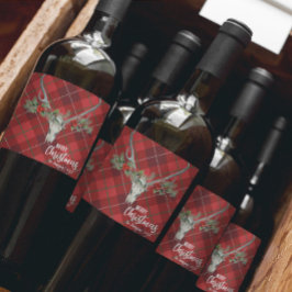 Rustiek Land Rendier Schedel & Garland Kerstmis Wijn Etiket