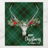 Rustiek Land Rendier Schedel & Garland Kerstmis Wijn Etiket (Enkel label)