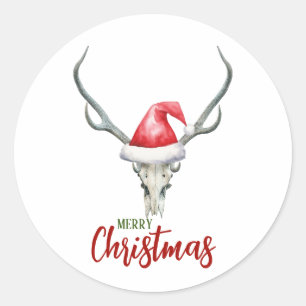 Rustiek Land Rendier Schedel & Santa Ha Kerstmis Ronde Sticker