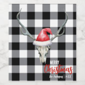 Rustiek Land Rendier Schedel & Santa Ha Kerstmis Wijn Etiket (Enkel label)