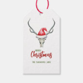 Rustiek Land Rendier Schedel & Santa Hoed Cadeaulabel (Voorkant)