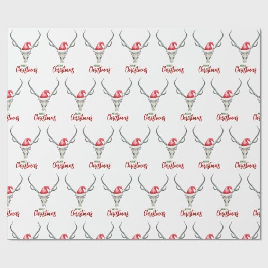 Rustiek Land Rendier Schedel & Santa Hoed Cadeaupapier (Vlak)